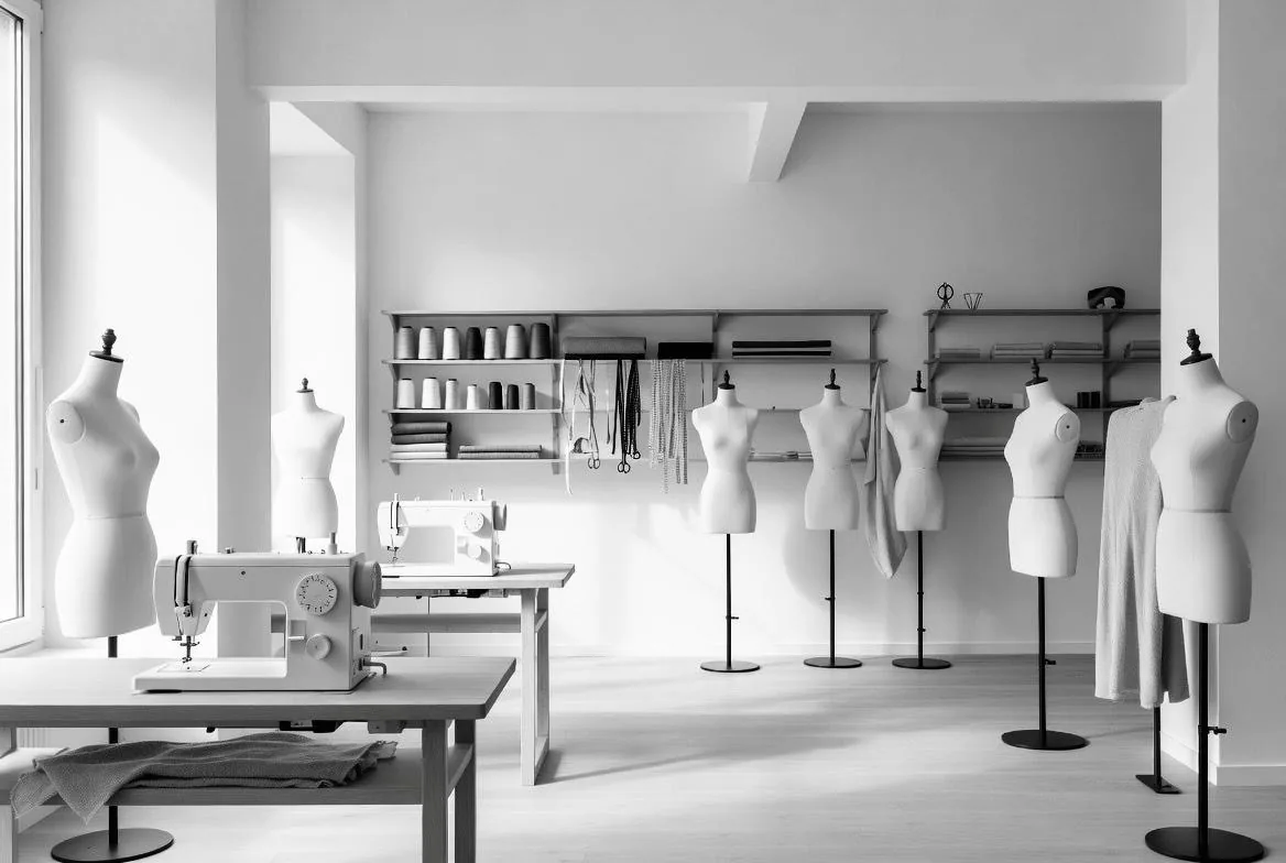 Atelier de couture SC Couture à Fès : bustes de patronage et machines à coudre
