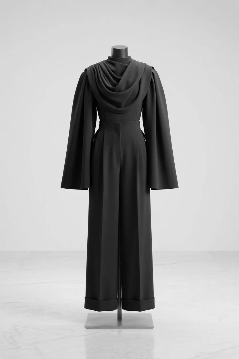 Ensemble modeste : haut drapé et pantalon large